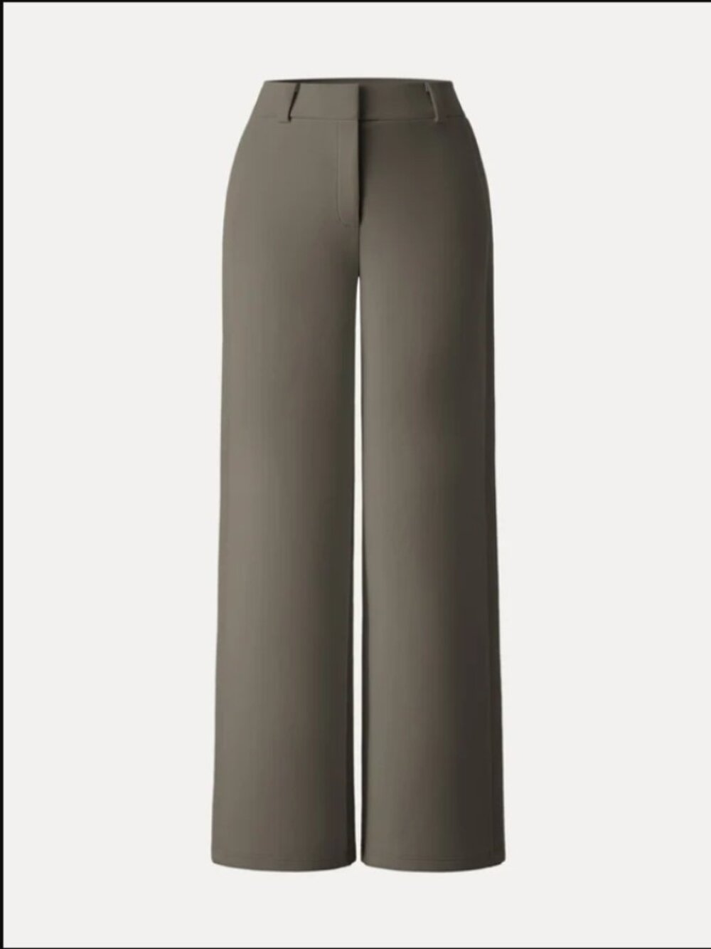 Stretchy Mid Rise Fly-Front Wide Leg Trouser - Olive